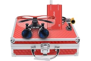 ORILAO 2.5×420mm Working Distance Surgical Medical Binocular Loupes Glasses Magnifier with 5W LED Headlight Lamp Filter+ Aluminum Box (Red)