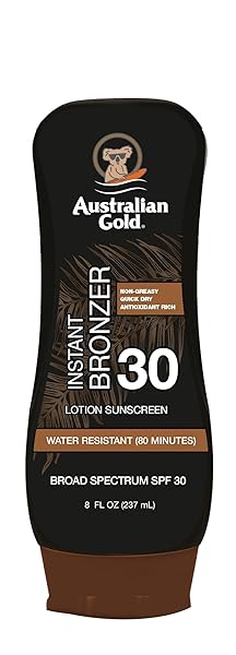 AUSTRALIAN GOLD SUNSCREEN LOTION WITH INSTANT BRONZER, BROAD...