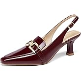 Fashare Womens Kitten Heels Slingback Closed Pointed Toe Dress Shoes Metal Chain Buckle Elegant Pumps