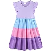 Bumeex Girl's Dresses Cotton Ruffle Sleeve Tiered Swing A-Line Cute Midi Casual Sundress
