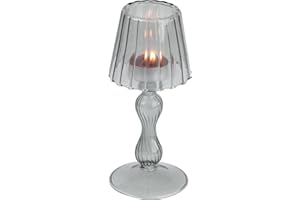 Gurfuy Desk Lamp Shaped Glass Candle Holder - Glass Hurricane Candleholder Crystal Decorative Candle Stand for Table Wedding Dinning Centerpieces Party Supplies Festival Decor Grey