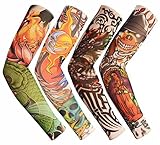 Albabara Fake Tattoo UV Protection Arm Cooling Sleeves, Bright Series, Pack of 4
