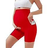 MAZUSPORTS Women's 5" Maternity Yoga Shorts Over The Belly Pregnancy Workout Biker Under Dress Shorts with Pockets