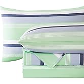 MCO 4Pieces Striped Sheets Set, Breathable King Sheet Set with 16" Deep Pocket,Modern & Luxury, Brushed Microfiber Bedding Set(King, Green Gray)