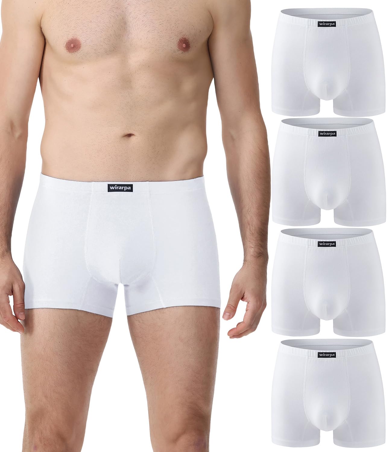 wirarpa Boxershorts Herren Baumwolle Unterhosen 4er Pack Weiß 2XL