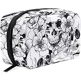 ZOEO Makeup Pouch Sugar Skull Mexican Floral Halloween Mini Makeup Bag Organizer Travel Zip Toiletry Bag Small Cosmetic Train Case Beauty Bag for Teens Girls Women Black White