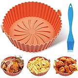 Jasilon [UPGRADED LARGE]Air Fryer Liners with Basting Brush,Non-Stick Air Fryer Silicone Pot,Replacement Basket of Flammable 