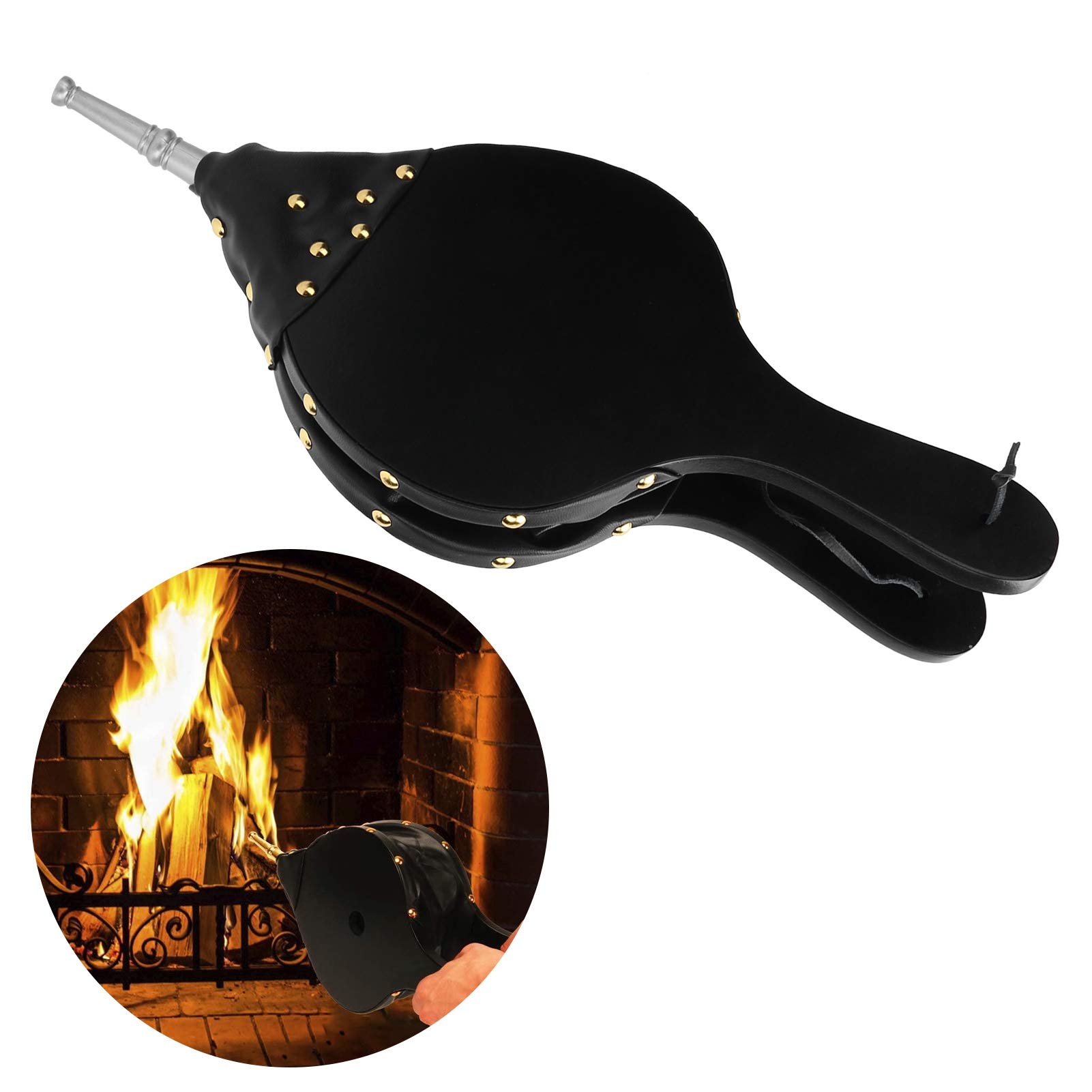 Wosune Wooden Bellows, Fireplace Bellows Wooden Air Blower Manual for Outdoor Camping Barbecue, Fan/Lighter, Wooden Air Bellows (Silver)