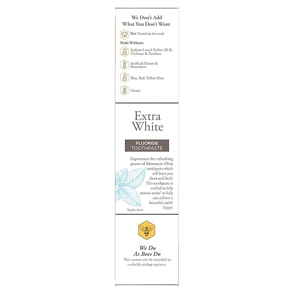 BURT’S BEES EXTRA WHITE TOOTHPASTE, FLUORIDE TOOTHPASTE, NATURAL FLAVOR, MOUNTAIN MINT, 4.7 OZ, PACK OF 3