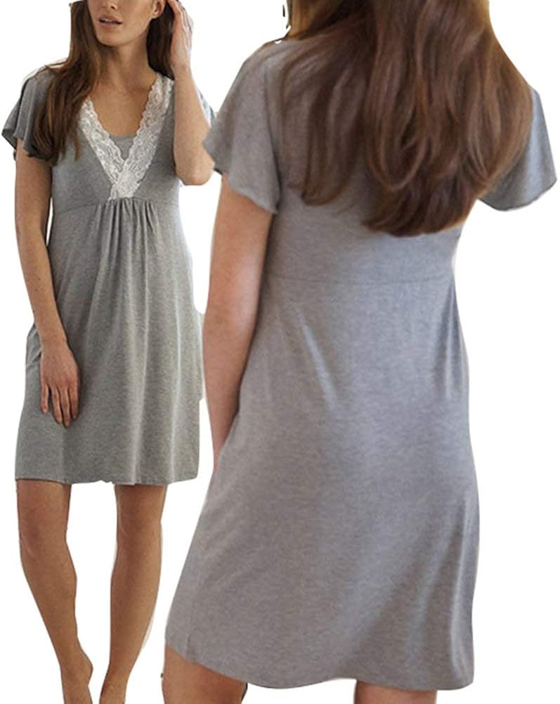 Nursing Nightgown for Breastfeeding Nightgown Shirt Clothing Maternity Ladies Dress Short Sleeve
