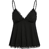 SHENHE Women's Lace Tank Top Babydoll V Neck Sleeveless Flowy Lace Cami Sexy Peplum Tops