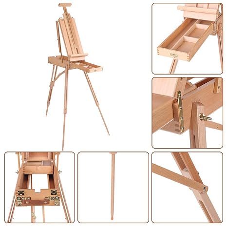 GOTOTOP Staffelei Buchenholz Kofferstaffelei Tischstaffelei mit Schublade Holzpalette