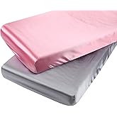 Satin Mini Crib Sheet Set 2 Pack Ultra Soft Silk Fitted Playard Sheet 24x38 Inch Protect for Baby Hair and Skin, Grey & Pink