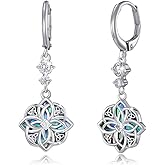 Celtic Witches Knot Sterling Silver Witch Earrings - Abalone Shell Birthstone Drop Dangle Leverback Celtic Earrings - Mother's Day Gifts for Women, Sisters, Best Friends