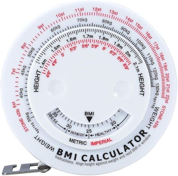 BMI Body Mass Index Retractable Tape 150cm Measure Calculator Diet