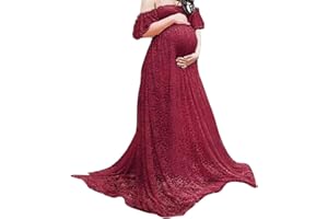 Tsawntd Maternity Photography Dress Lace Fancy Pregnancy Gown Off Shoulder Floral for Pregnant White S
