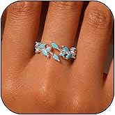 rgwtgkyh Boho Turquoise Rings for Women 14k Gold Plated Non Tarnish Adjustable Open Leaf Wrap Thumb Knuckle Ring Bohemian Western Country Jewelry Gift