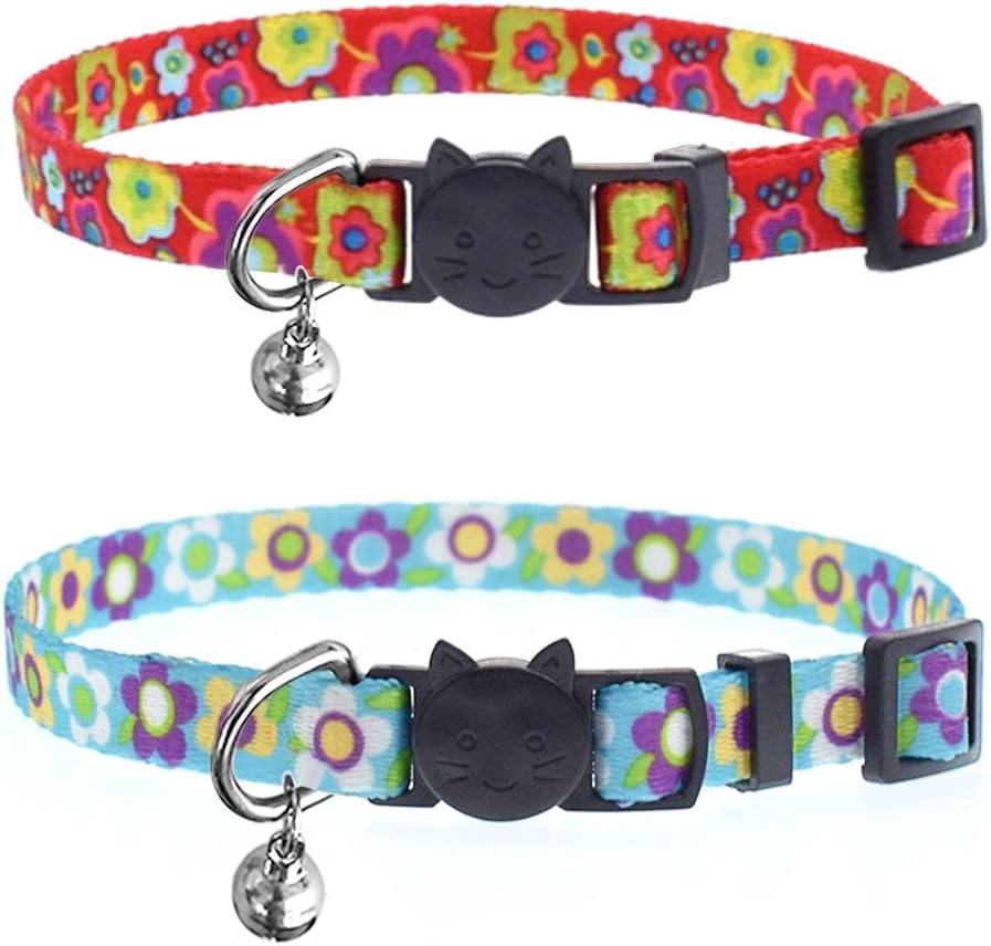 ABIsedrin Cat Collar with Bells and Safety Quick Release Buckle│Adjustable and Suitable Buckle Cat Collar for Domestic Cats (Red & Blue)