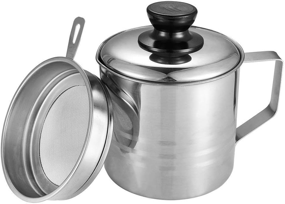 Nrpfell Oil Strainer Pot/Grease Can, 1.5 Quart Stainless Steel Oil
