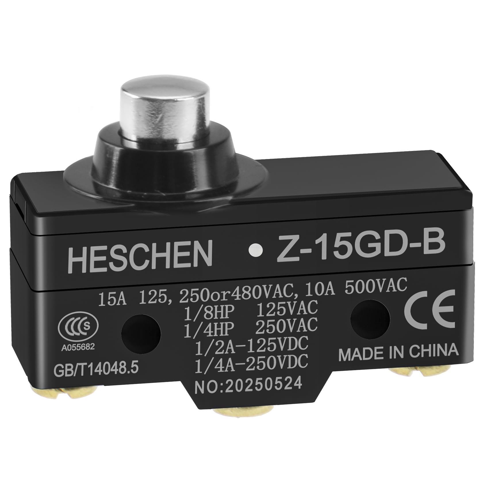 Heschen Micro Switch, Z-15GD-B, Momentary Type, Short Push Plunger, SPDT, 3 Screw Terminal