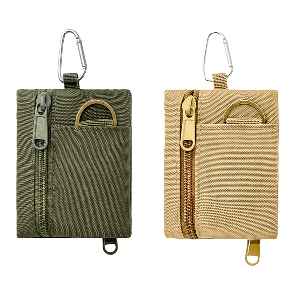 Hsthe Sea 2PCS Outdoor EDC Molle Pouch Wallet,Mini Portable Key Card Case EDC Pouch Bag Coin Purse Hiking Waist Packs With Carabiner