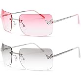 Revemo Rectangle Rimless Sunglasses for Women men, Retro Trendy Square Sun Glasses Vintage Shades, idea Christmas gift