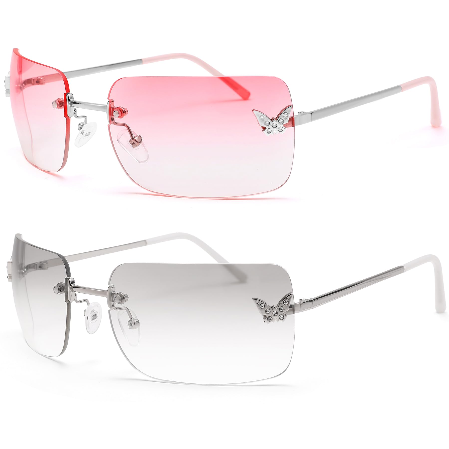 Photo 1 of Rimless Rectangle Y2k Sunglasses for Women Men Cute Small Clear Frameless Tinted Lens 2000S Fashion Shades Butterfly