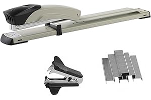 Craftinova Long Reach Stapler,with 2000 Staples & Stapler Remover Full Strip，20-25 Sheet Capacity,with Built-in Ruler and Adjustable Locking Paper Guide, Gray