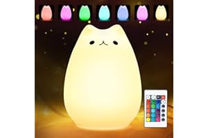 Litake Cute Cat Night Light, Squishy 16 Colors Changing Cat Lamp with Remote, Kitty Cat Touch Light, Silicone Baby Nightlight for Kids,Christmas Gifts for Kids Girls Boys Teen Room Decor Multi-Mode