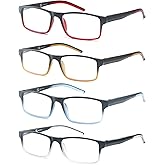 OLOMEE Blue Light Blocking Reading Glasses Men Women Wide Rectangular Readers Lightweight Large Cheaters w/Spring Hinge 4Pack