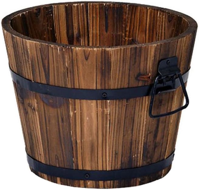 Amazon Com F U Rustic Wood Whiskey Barrel Planter Box Round Small Wooden Garden Flower Pot Garden Outdoor