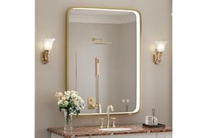 FTOTI 24X32 Inch LED Bathroom Mirror with Lights,Gold Framed Wall Mounted Lighted Vanity Mirrors,Anti Fog Design&Dimmable&Touch Switch,Light up Mirror (Horizontal/Vertical)