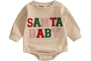 Lucikamy Baby Girl Boy Christmas Clothes Letter Print Sweatshirt Romper Infant Long Sleeve Bubble Romper Winter Outfit