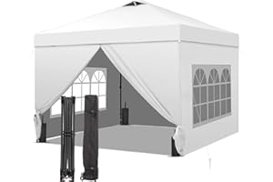 GDY 12x12 Pop Up Canopy Tent with 4 Sidewalls, Easy Set up with One Push Lift Gazebo with Wheel Bag and 4 Sandbags,Carpas for Events, Parties,Camping, White.