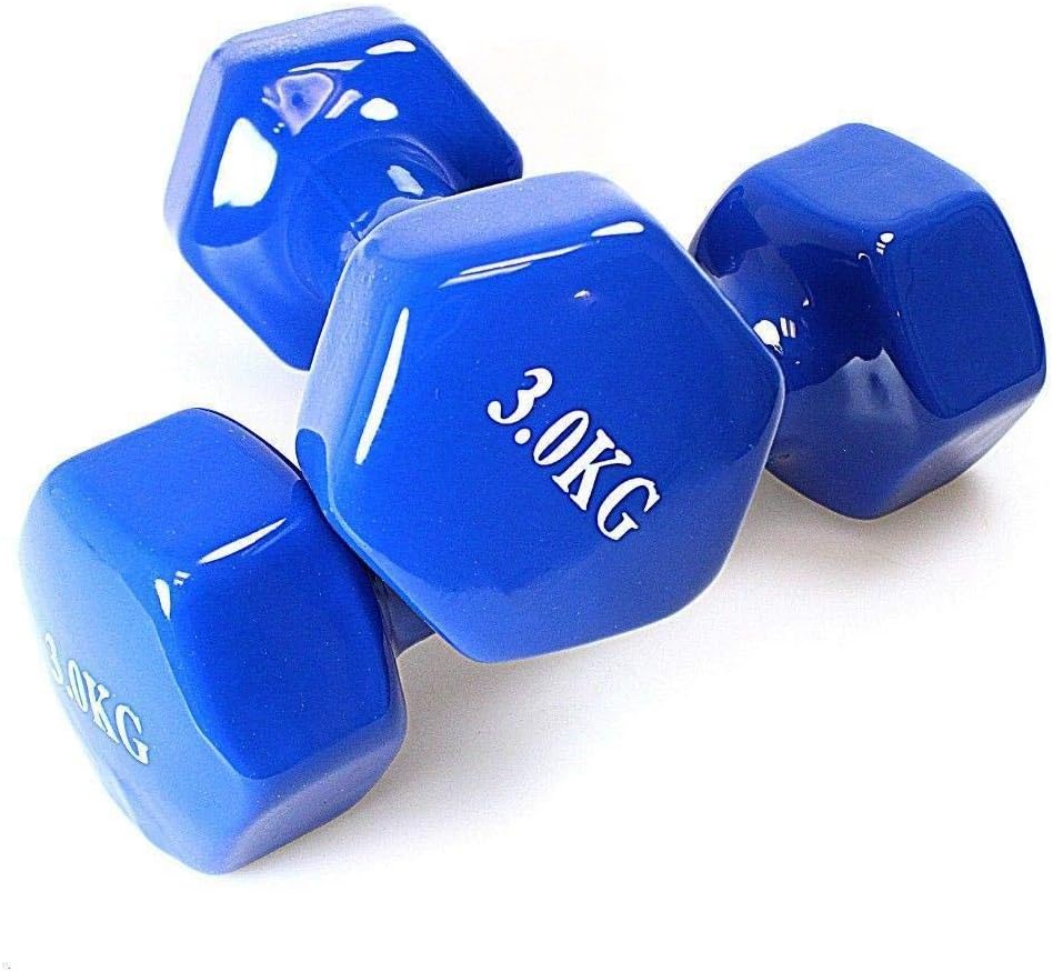 AMBERLINNEN LTD Blue Vinyl Fitness Dumbbell, 3kg for Fitness, Boxing at Home or at the Gym (SET OF 2)