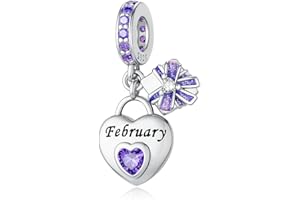 LNQOBU 925 Sterling Silve Heart-shaped Birthstone Charm for Bracelets, With 5A Cubic Zirconia Birthday Charms Dangle Pendant 