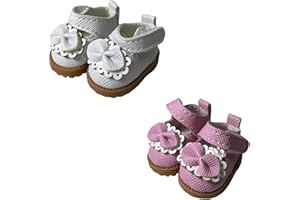 QIXINGWISE 2 Pairs 17cm Doll Shoes, Mini Mary Jane Leather Doll Shoes with Bow Decor for 15cm 17cm Doll, Cute Doll Clothes & Outfit Accessories for 6.7 Inches Dolls (White & Pink)