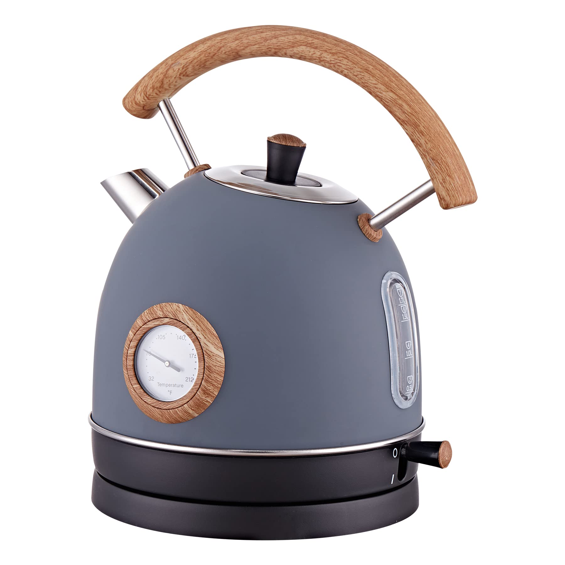 Photo 1 of Retro Electric Kettle, 1.7L / 1500W Electric Tea Kettles for Boiling Water, Wood Pattern Handle Blue Stainless Steel Hot Water Boiler with Temperature Display, Auto Shut-off Boil-Dry Protection