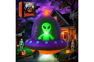 GARIG 5FT Halloween Inflatables Outdoor Decorations Aliens and UFO Build-in LEDs Lights Blow Up Yard Decorations for Garden Lawn Window Indoor Party Holiday Decor