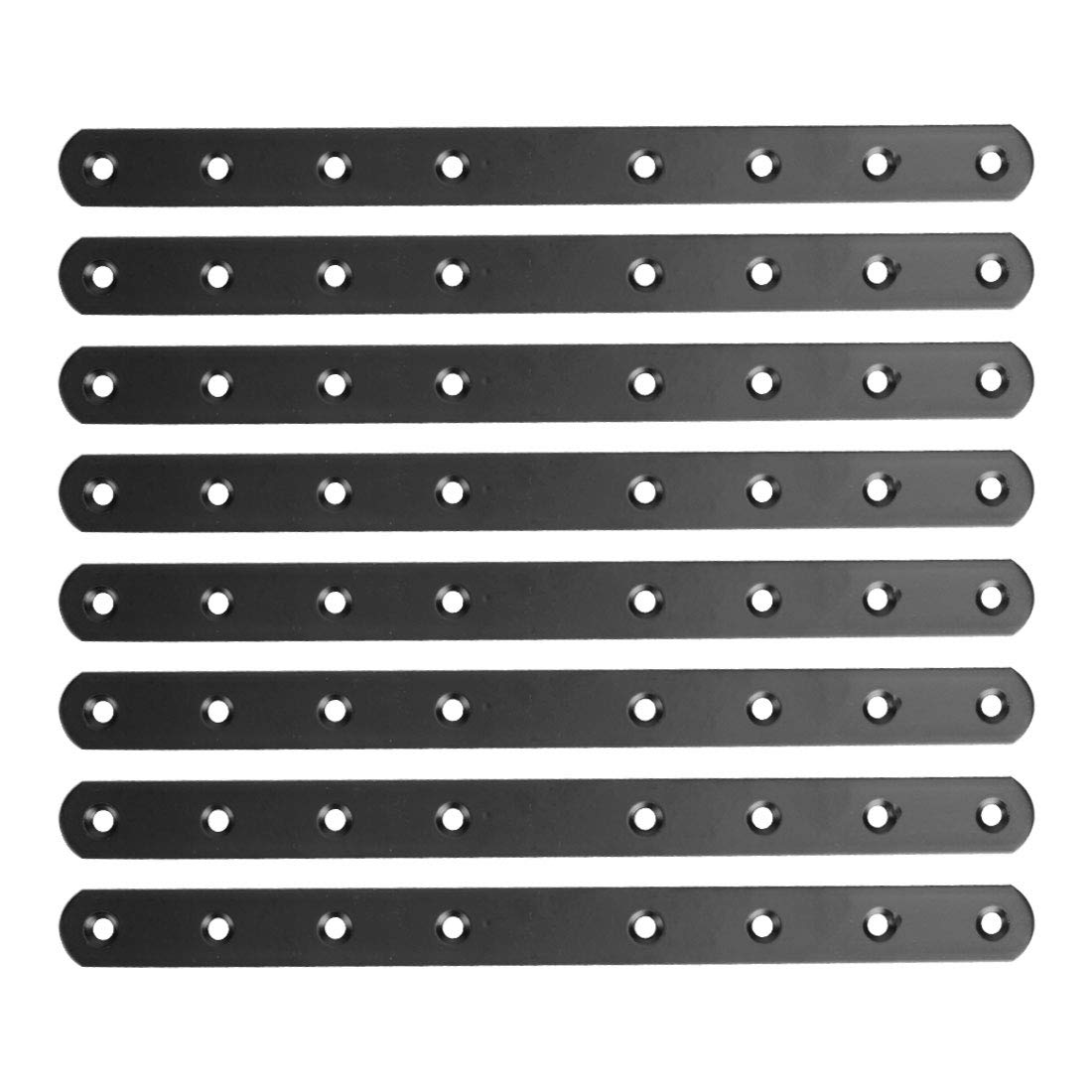 sourcing map Straight Bracket Stainless Steel 248x20mm Flat Brace Corner Fastener with Screws for Flat Straight Corner Brace Joint Repair Plate Brackets Black Color 8 Pcs