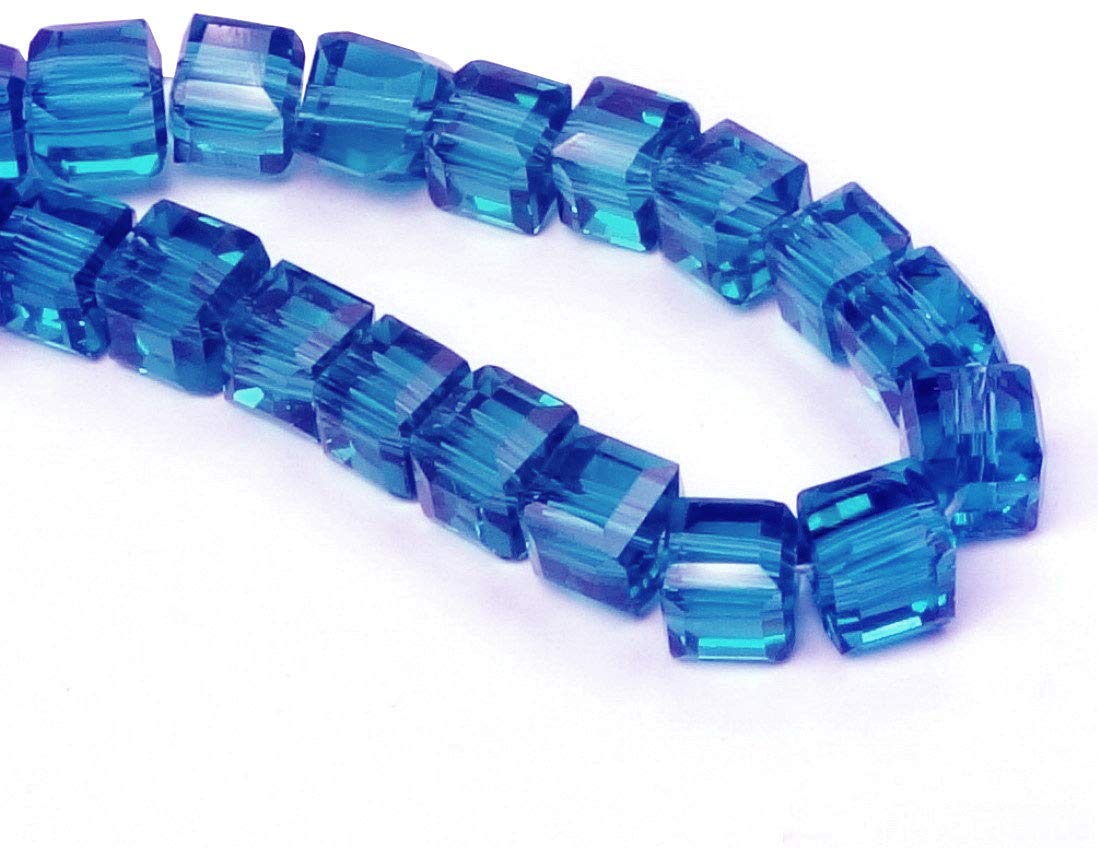 Bohemian Crystal Beads 4 mm and 6 mm Set Cube Faceted Czech Beads Glass Cut Beads Spacer Beads Print Beads Assorted Colours (Blue Zircon, 4 x 4 x 4 mm 25 Pieces)