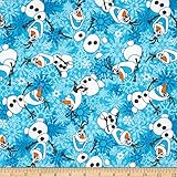 Disney Frozen Flannel Olaf Winter Snowflakes Blue Fabric By The Yard