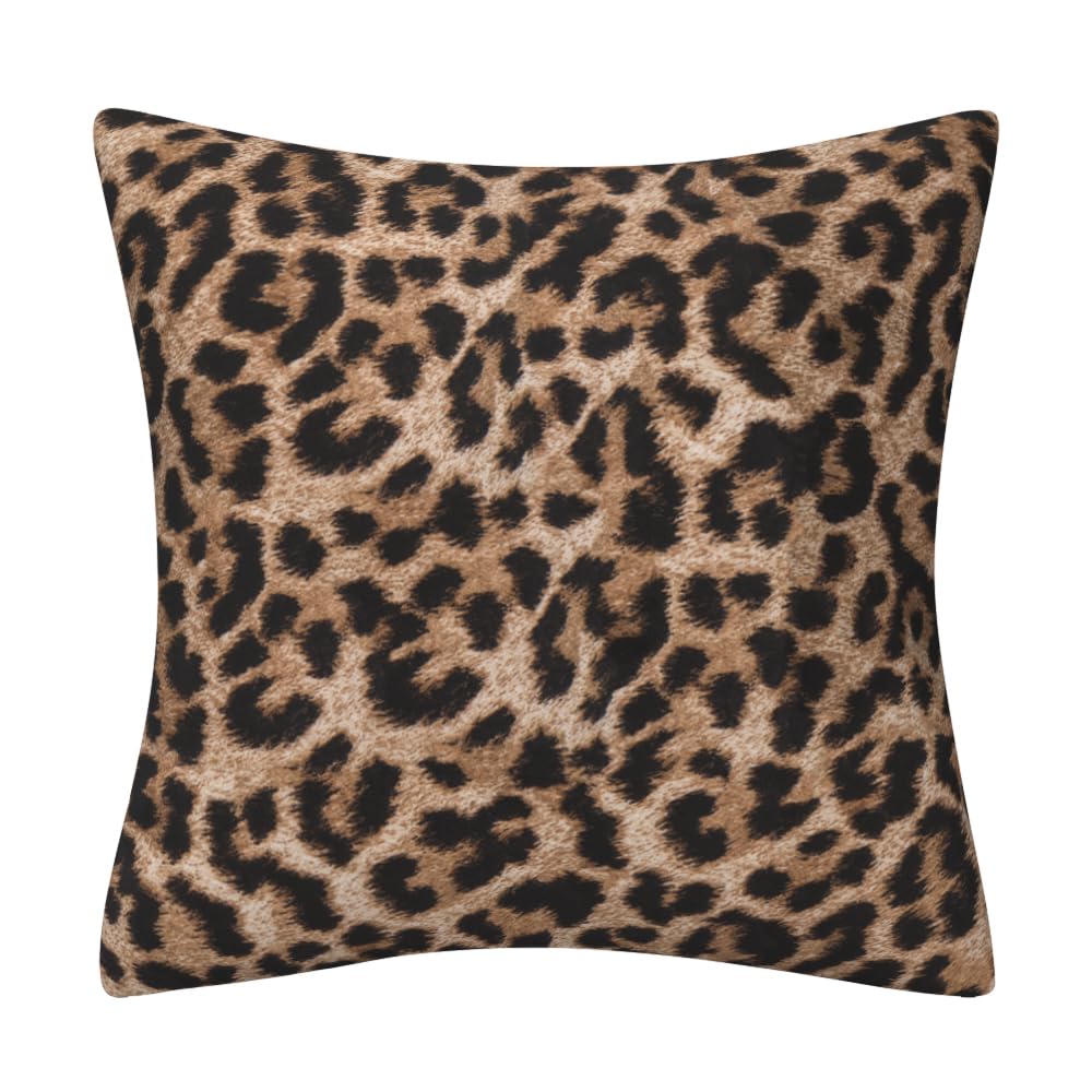 DILOXNSU Cushion Covers, Brown Leopard Beautiful Fur Pattern Cushions Covers 45 x 45 cm Double-Sided Velvet Decorative Pillows Covers for Sofa Bed Livingroom Home Decor 18 x 18 inch