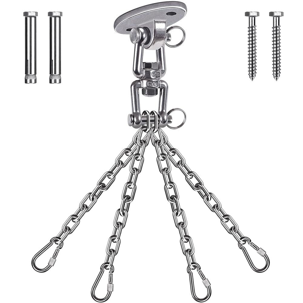 BeneLabel Swing Hanger, Hammock Chair Ceiling Hook 360 Swivel Mounting Bracket with 4 x 46cm Chains Hardware Set for Wood/Concrete Yoga Rope/Aerial Hoop/Punching Bag Suspension Kit, 700lbs