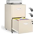 Kubohogar 2 Drawer Mobile File Cabinet with Lock, Cream Metal Filing Cabinets with Wheels, Vertical Rolling File Cabinet Fit Hanging Files, Letter and A4 Documents