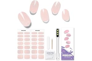 DUKASOU Semi Cured Gel Nail Strips, 28pcs Real Nail Polish Art Stickers/Wraps(Light not Included), Includes Prep Pads, Nail File & Wood Stick, Sticker Nails for Women Girls Kids（Skin)