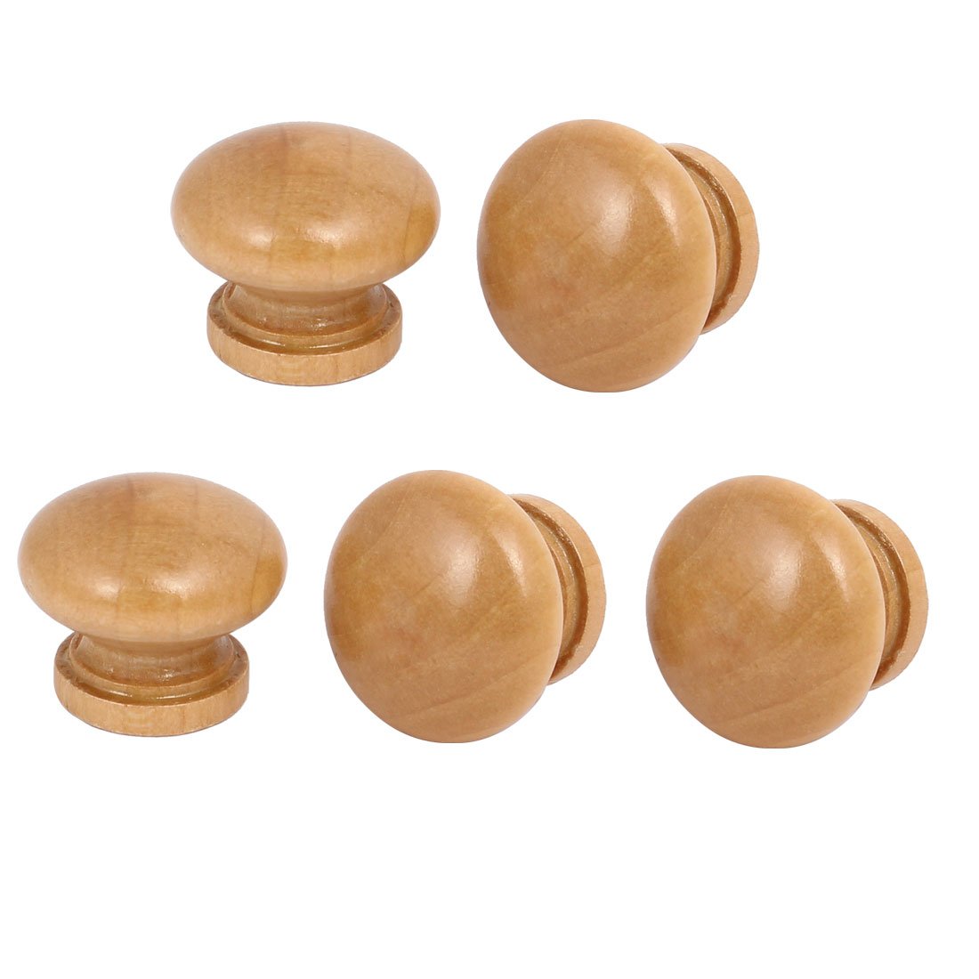 Sourcingmap Wardrobe Drawer Wooden Round Pull Knobs Handles Grips Khaki 28mmx23mm with Screws 5pcs