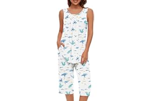 BLUKIDS Women's Capris Pajama Sets Sleeveless Sleepwear Tank Top and Capri Pants 2 Piece Outfits Loungewear with Pockets