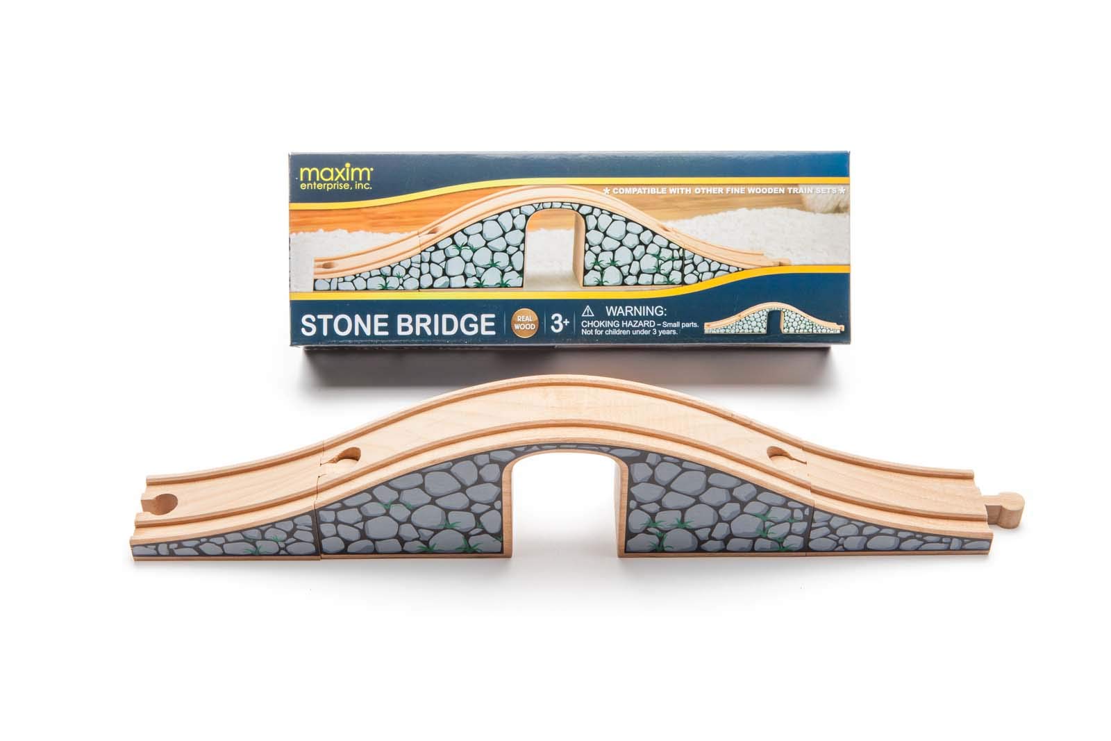 inc. Wooden Stone Bridge Set, 3 Piece Over & Under Bridge, Hardwood ToyTrain Accessories, Wooden Railway Bridge Pieces Compatible with Thomas & Friends and All Major Brands