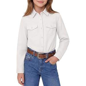 Haloumoning Girls Button Down Western Shirt Cowgirl School Uniform Shirts | Kids Long Sleeve Shirts, Button Up, Point Collar,